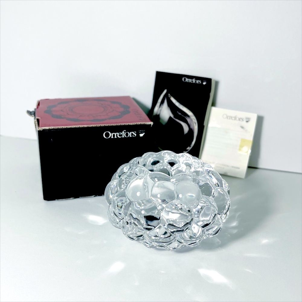 Orrefors Hallon Raspberry Crystal Votive Holder Clear 3.78 in